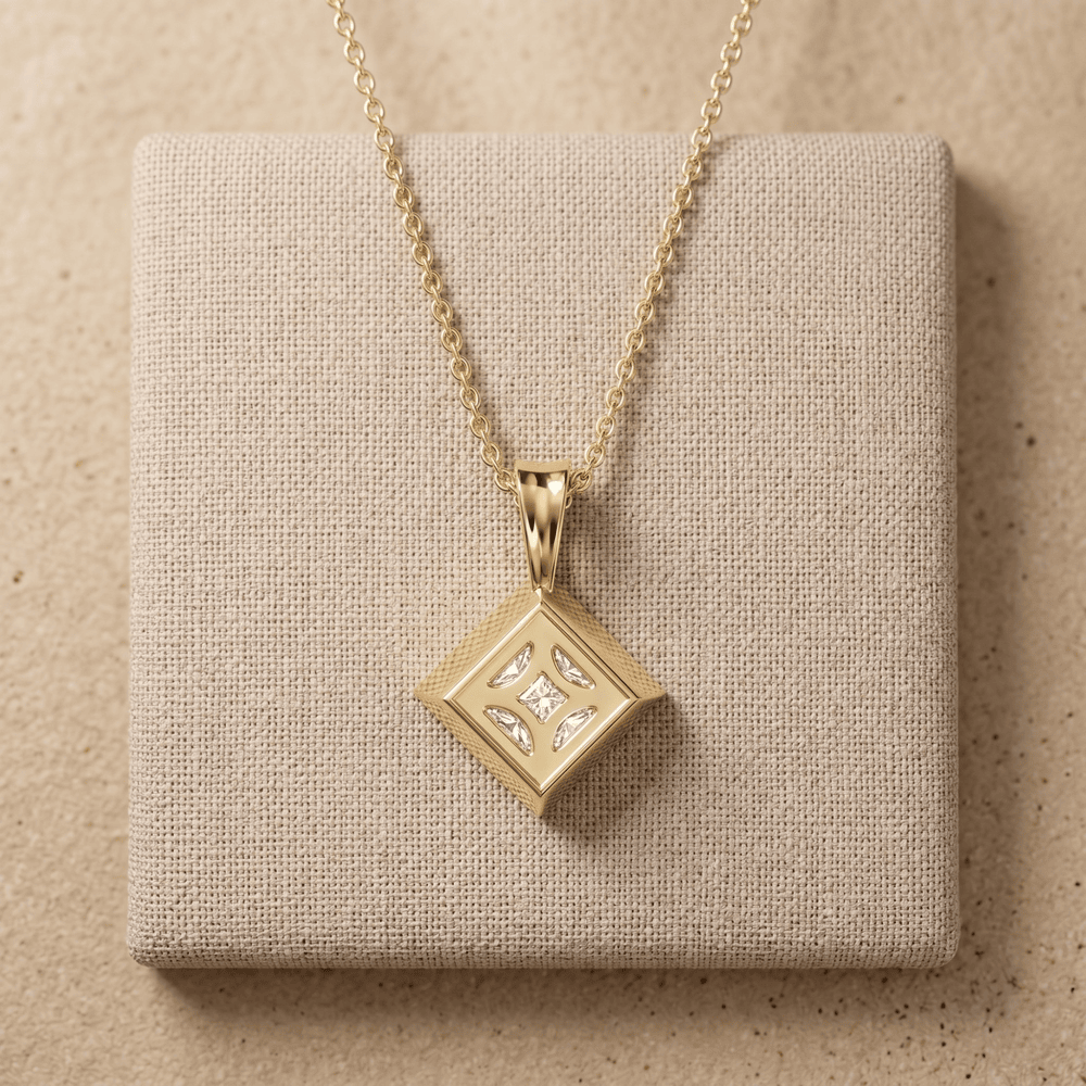 Princess Cut Lab Diamond Pendant Necklace 14k Yellow Gold