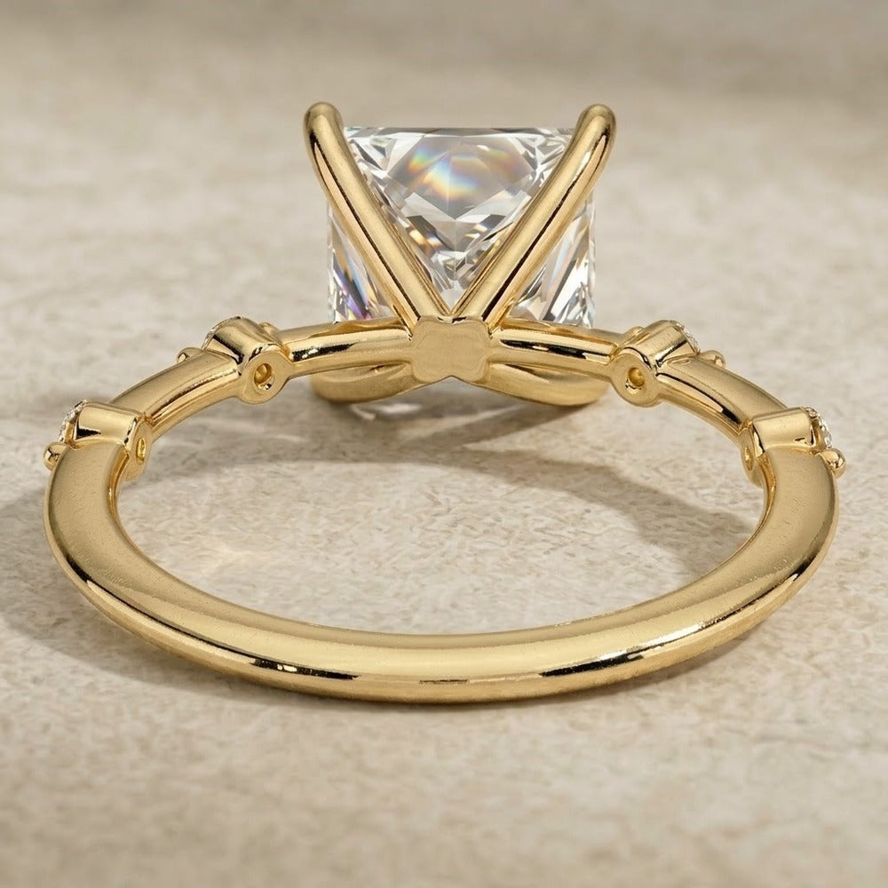 Princess cut lab diamond ring with a delicate gold band