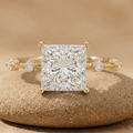 Princess cut lab grown diamond thin band wedding ring in 14K gold