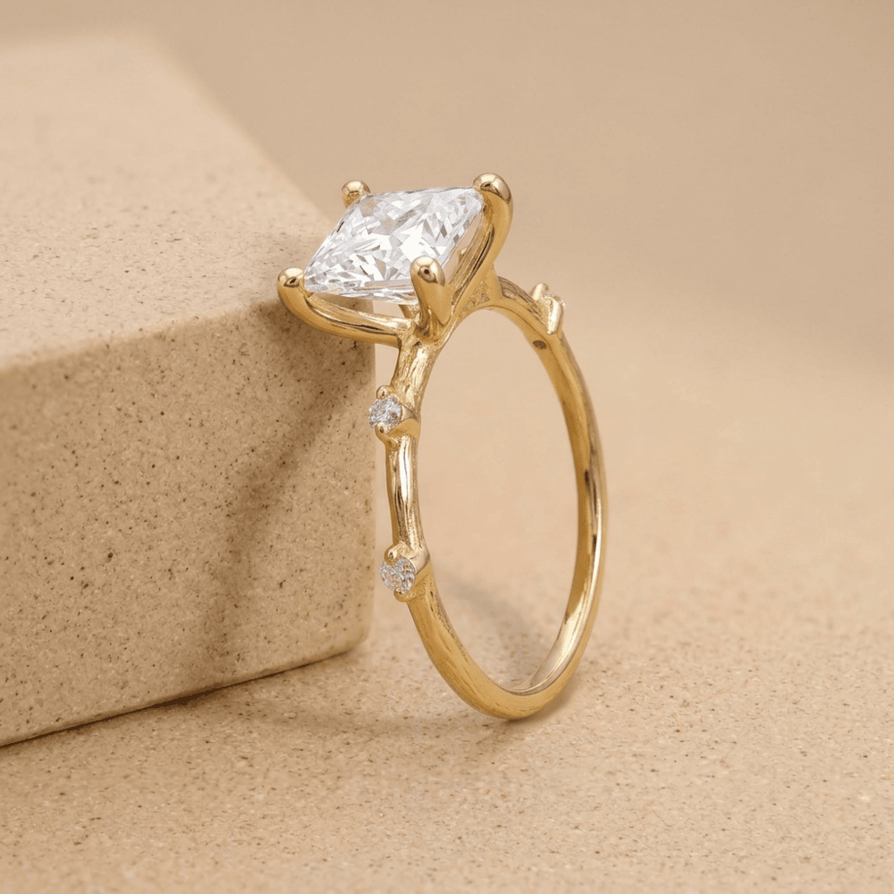 Timeless thin band diamond engagement ring in 14K gold
