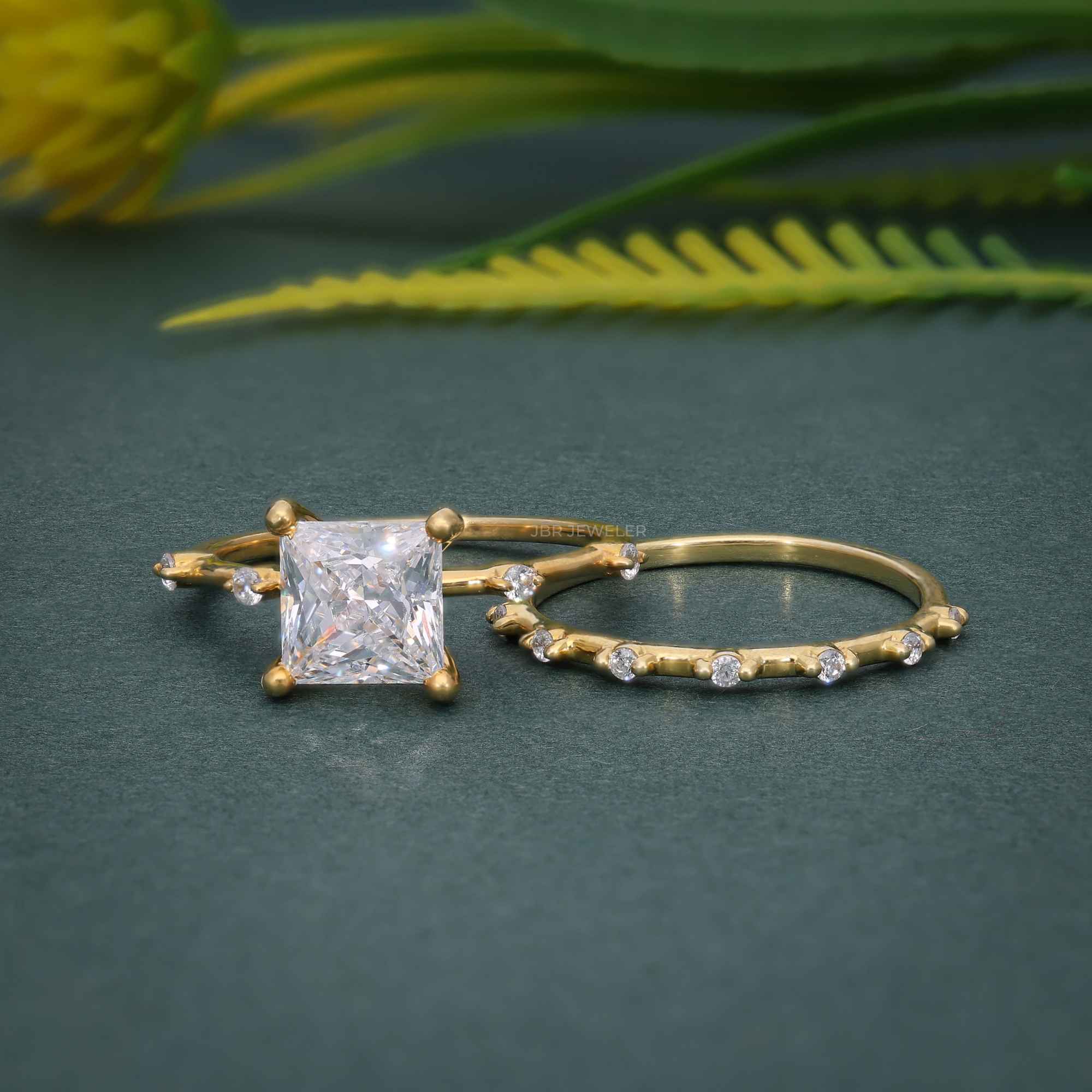 Princess Cut Moissanite Engagement Ring With Matching Bridal Ring Set