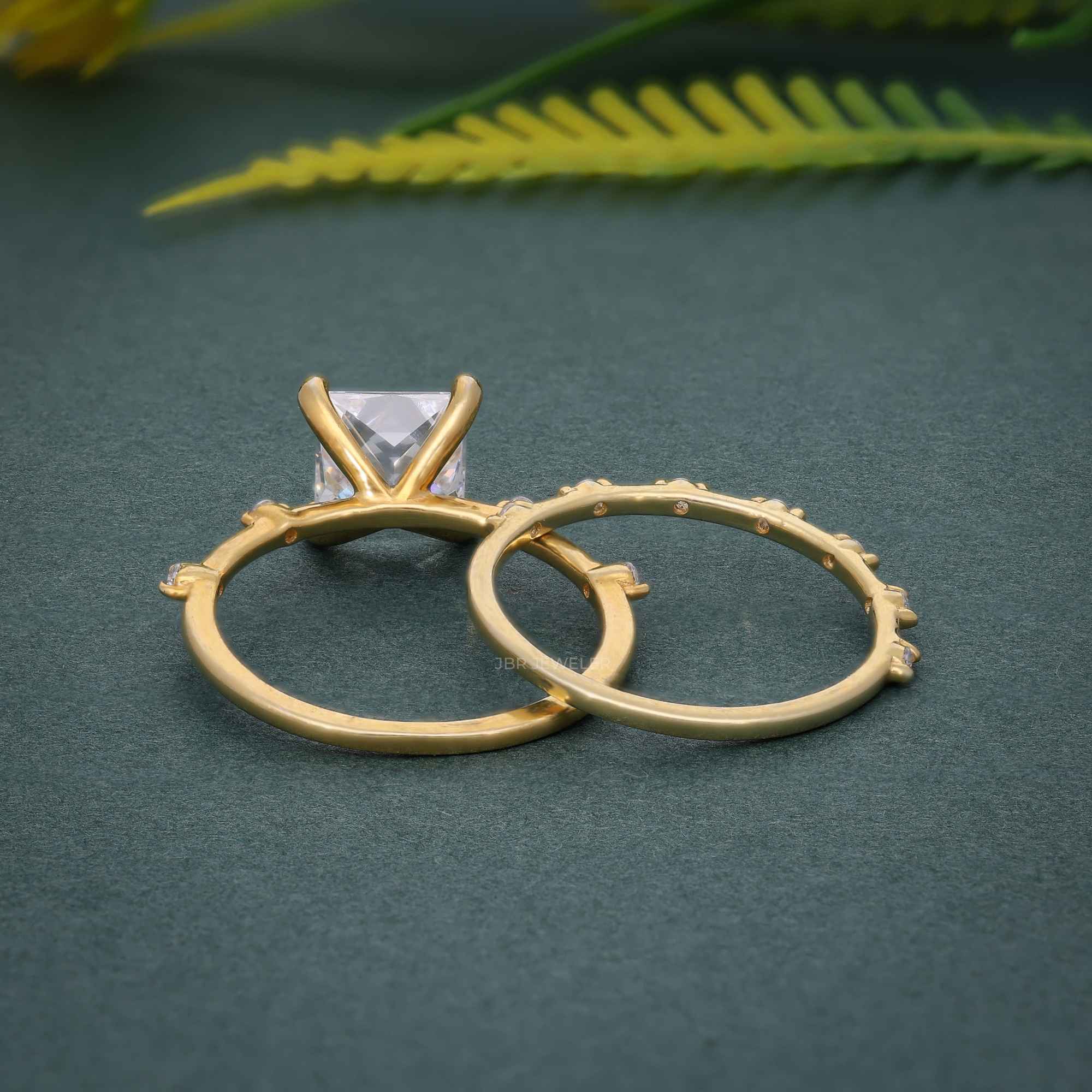 Princess Cut Moissanite Engagement Ring With Matching Bridal Ring Set - JBR Jeweler