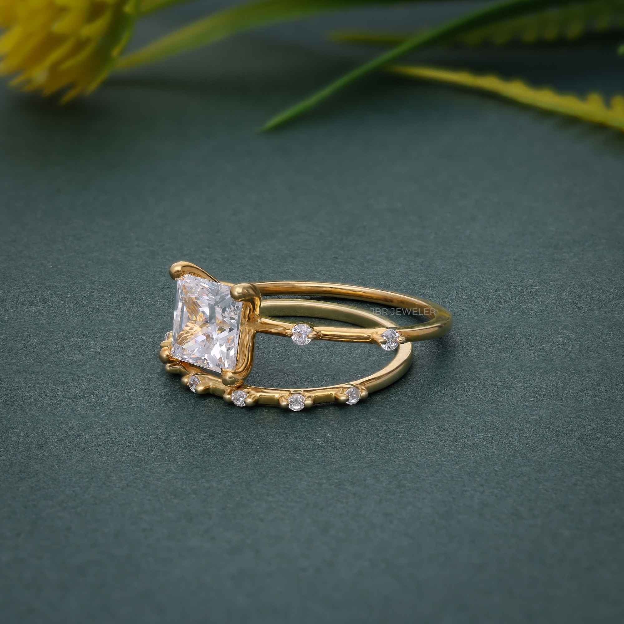 Princess Cut Moissanite Engagement Ring With Matching Bridal Ring Set - JBR Jeweler