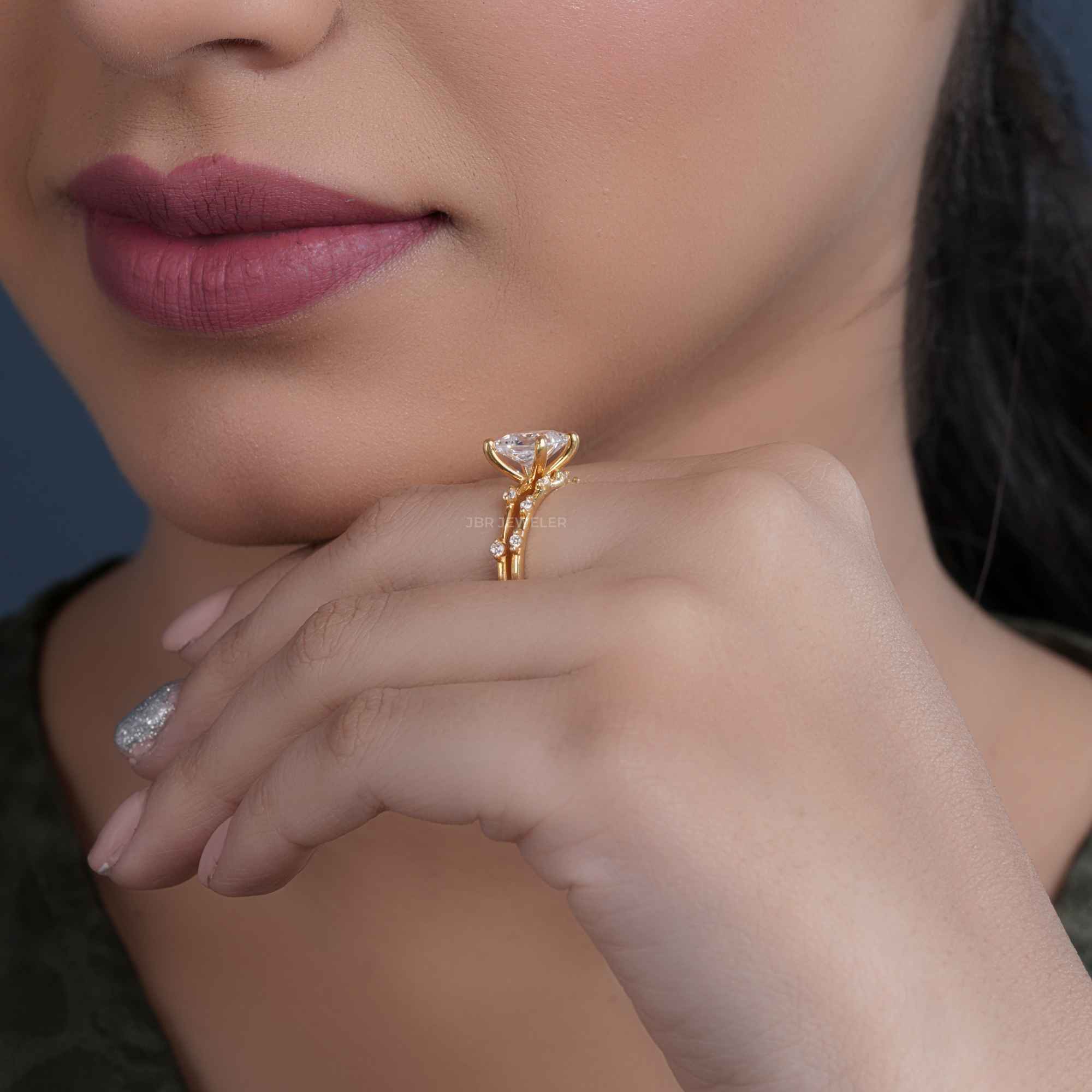 Princess Cut Lab Grown Engagement Ring With Matching Bridal Ring Set - JBR Jeweler