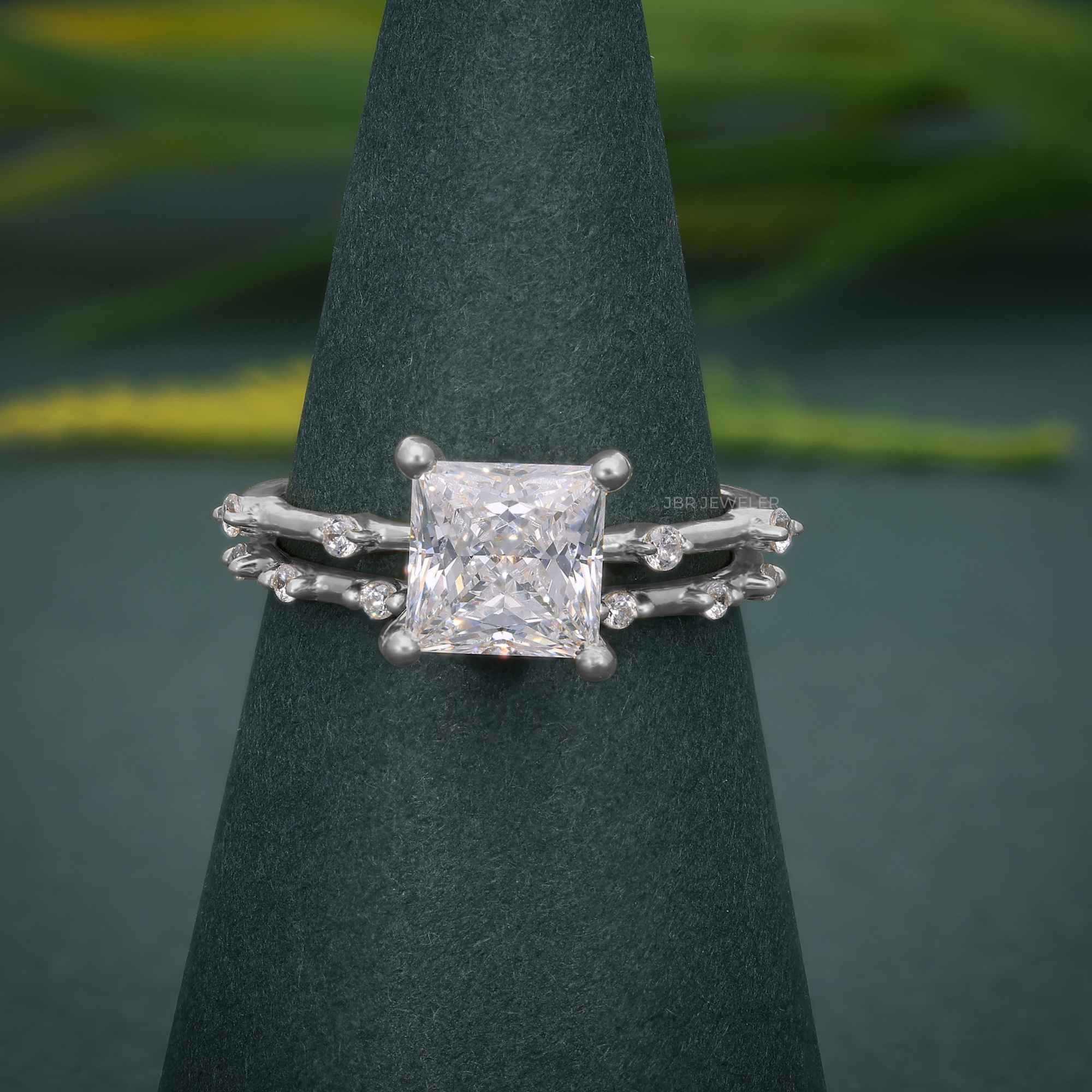 Princess Cut Moissanite Engagement Ring With Matching Bridal Ring Set - JBR Jeweler