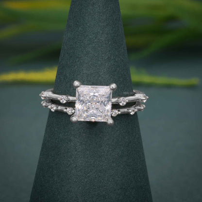 Princess Cut Moissanite Engagement Ring With Matching Bridal Ring Set