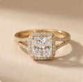 Princess cut lab grown diamond hidden halo ring front view