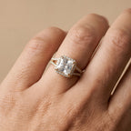 Split shank princess cut diamond ring worn on hand
