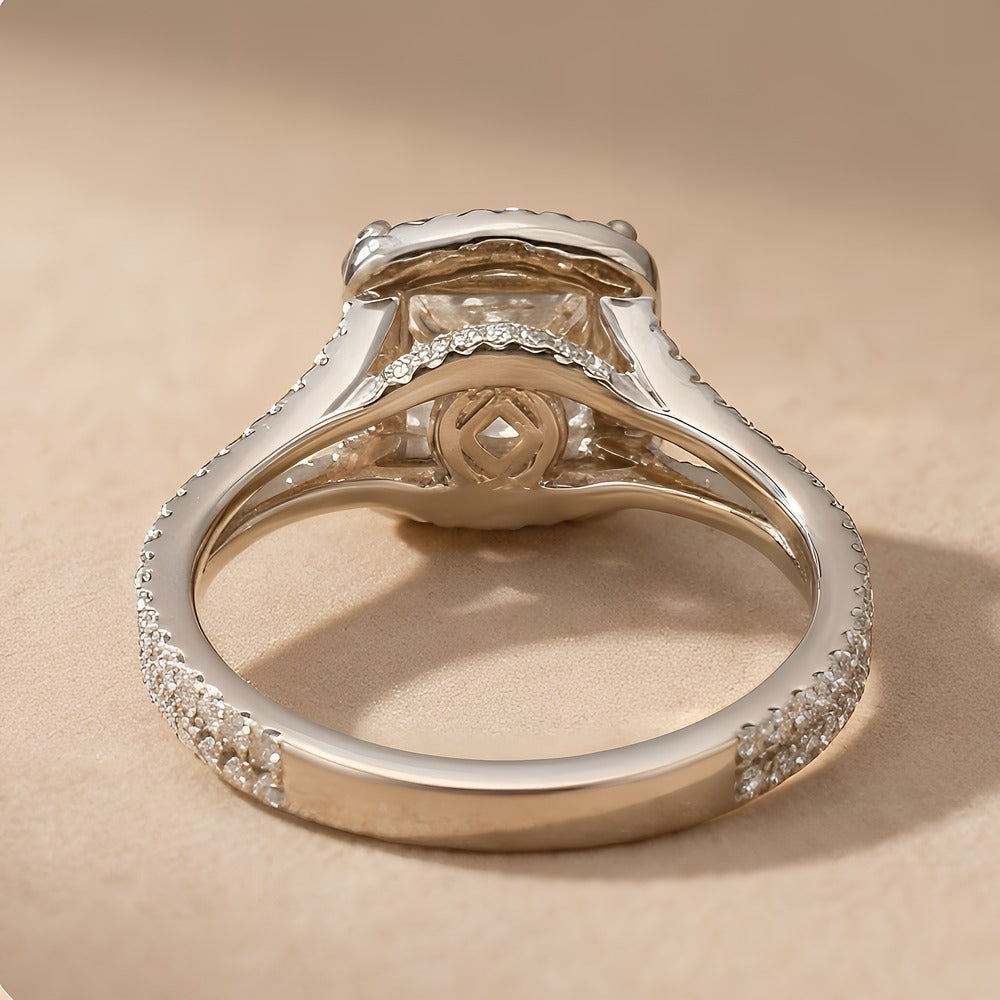 Lab grown diamond engagement ring split shank detail hidden halo