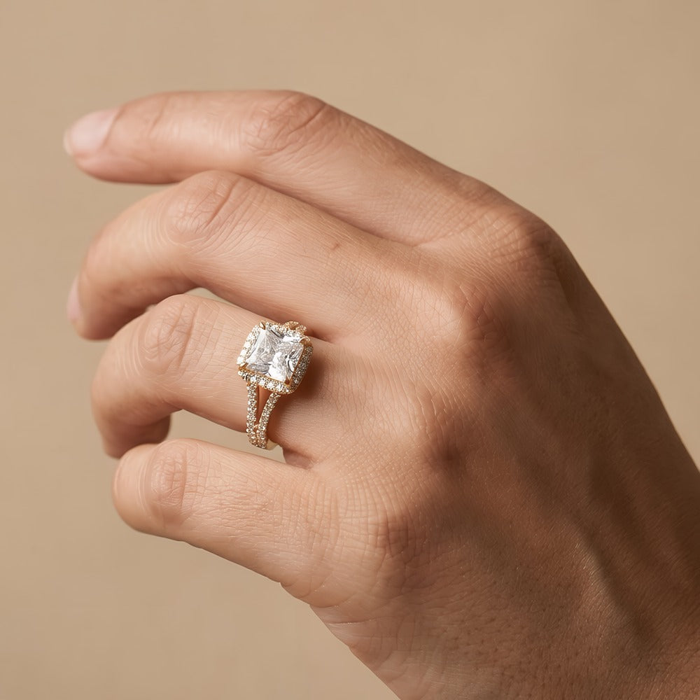 IGI Certified Princess Lab Diamond Halo Ring