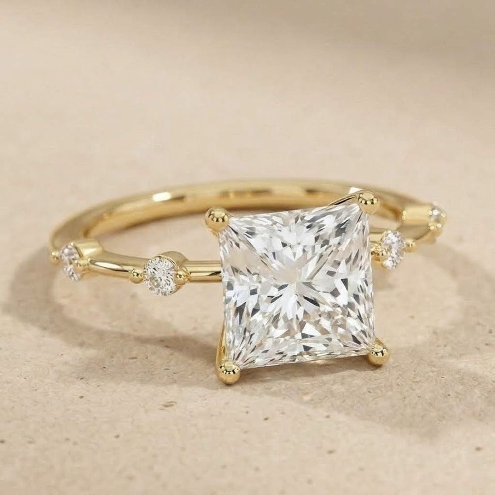 Princess cut moissanite bridal ring with classic band