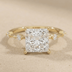 Minimalist moissanite engagement ring with square center stone