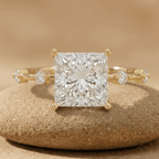 Simple princess cut moissanite engagement ring close up