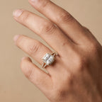 Hidden halo detail princess cut moissanite ring angle view