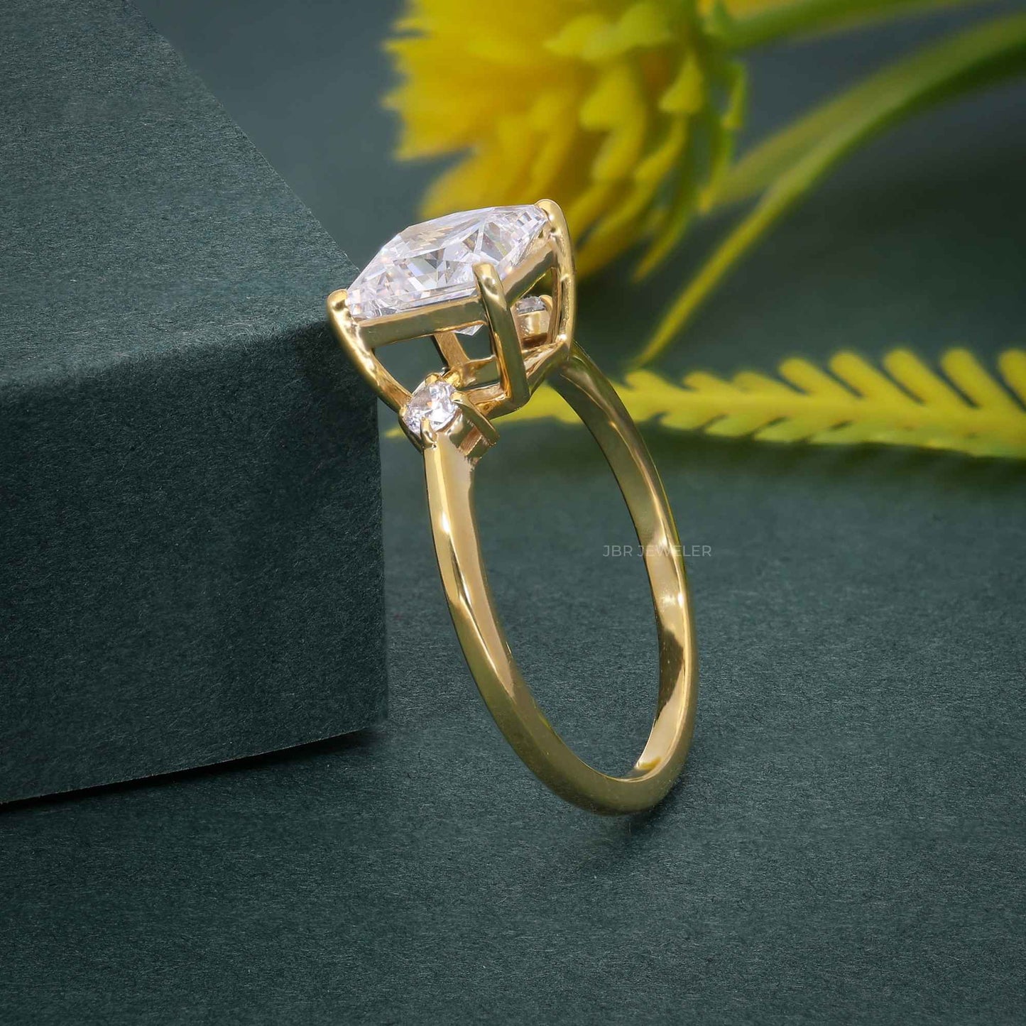 Three Stone Princess Cut Moissanite Engagement Ring