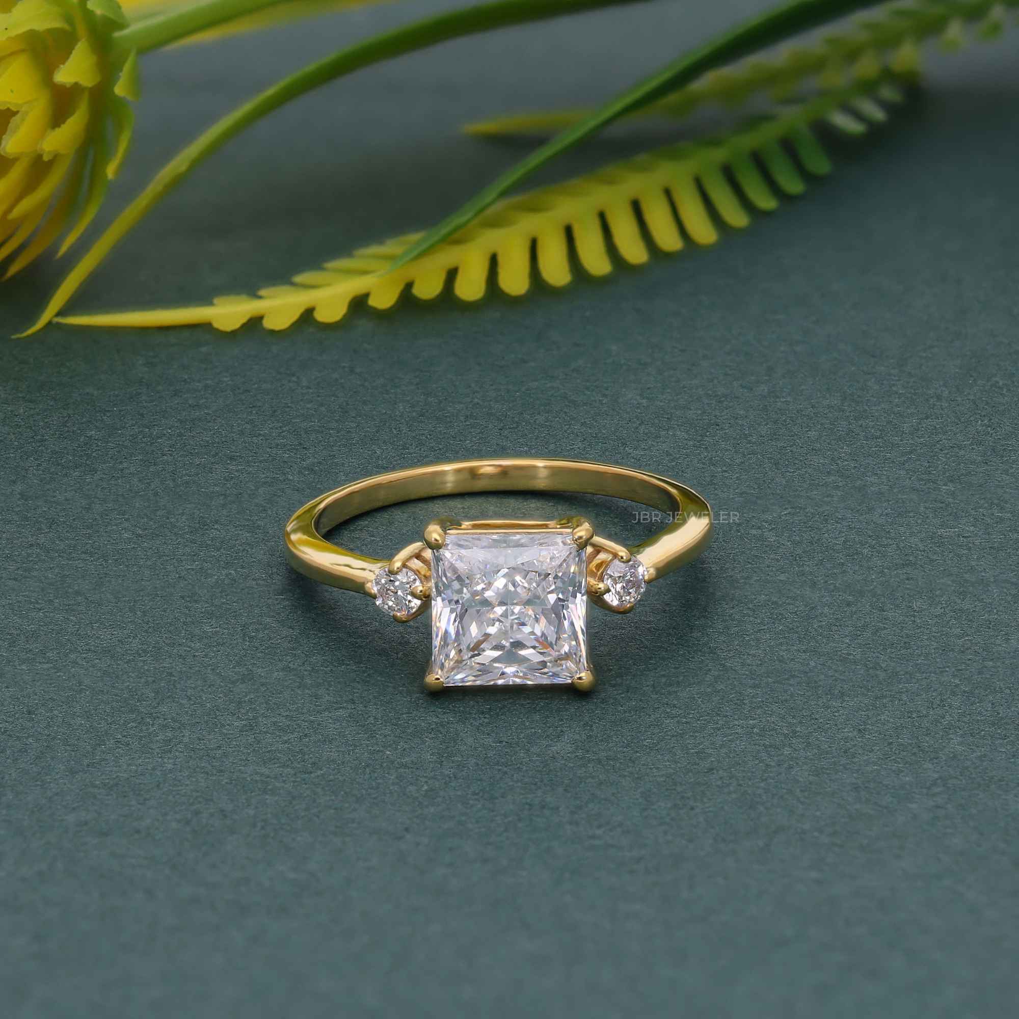 Three Stone Princess Cut Moissanite Engagement Ring