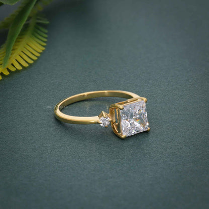 Three Stone Princess Cut Moissanite Engagement Ring