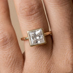Princess lab grown diamond ring on bride's hand