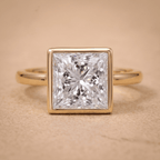 Princess lab grown diamond bezel ring for proposal front view
