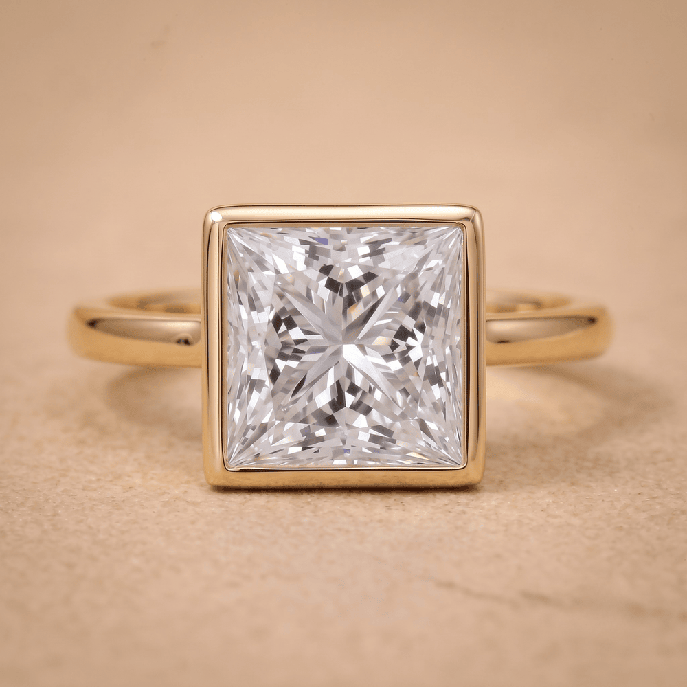Princess lab grown diamond bezel ring for proposal front view
