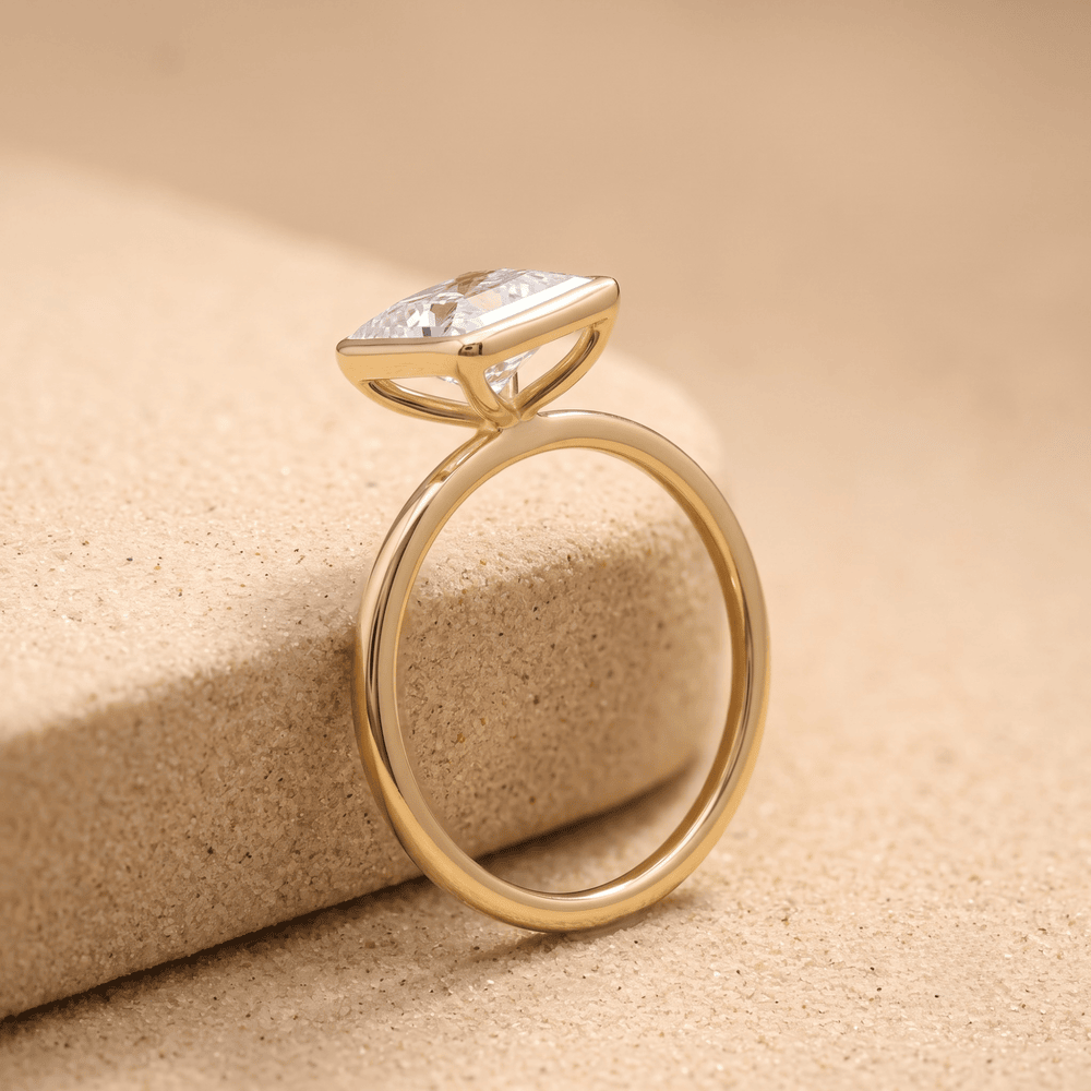 Princess diamond bezel ring for wedding side profile