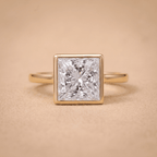 Princess lab grown diamond bezel ring for proposal front view
