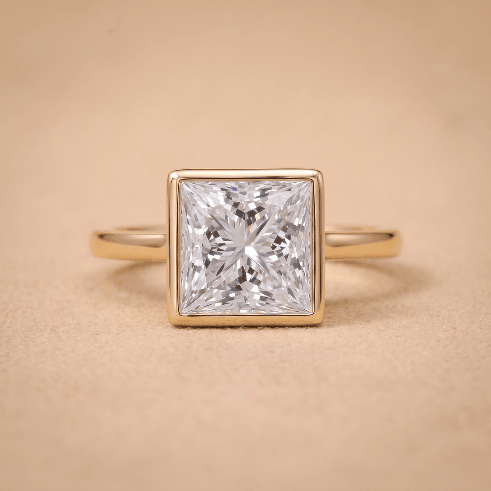 Princess lab grown diamond bezel ring for proposal front view