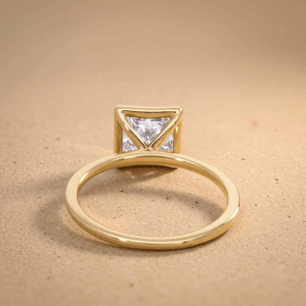 Lab grown diamond princess bezel ring top view