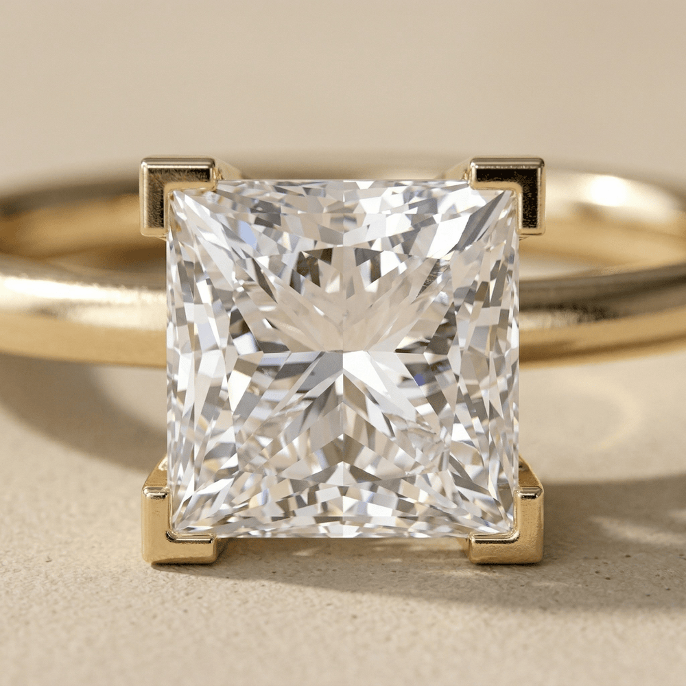 Princess Lab Grown Solitaire Engagement Ring in 14K Solid Gold - view 4