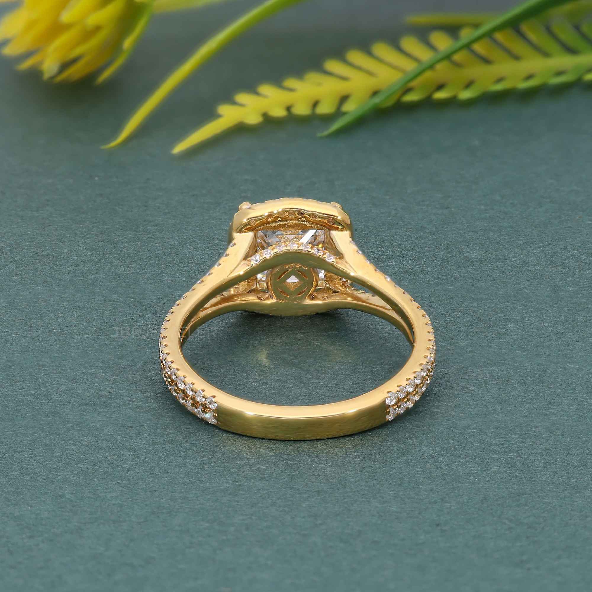 Princess Moissanite Diamond Split Shank Halo Engagement Ring - JBR Jeweler