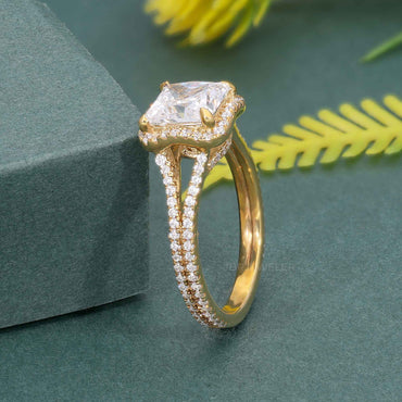 Princess Laboratory Diamond Split Shank Halo Engagement Ring