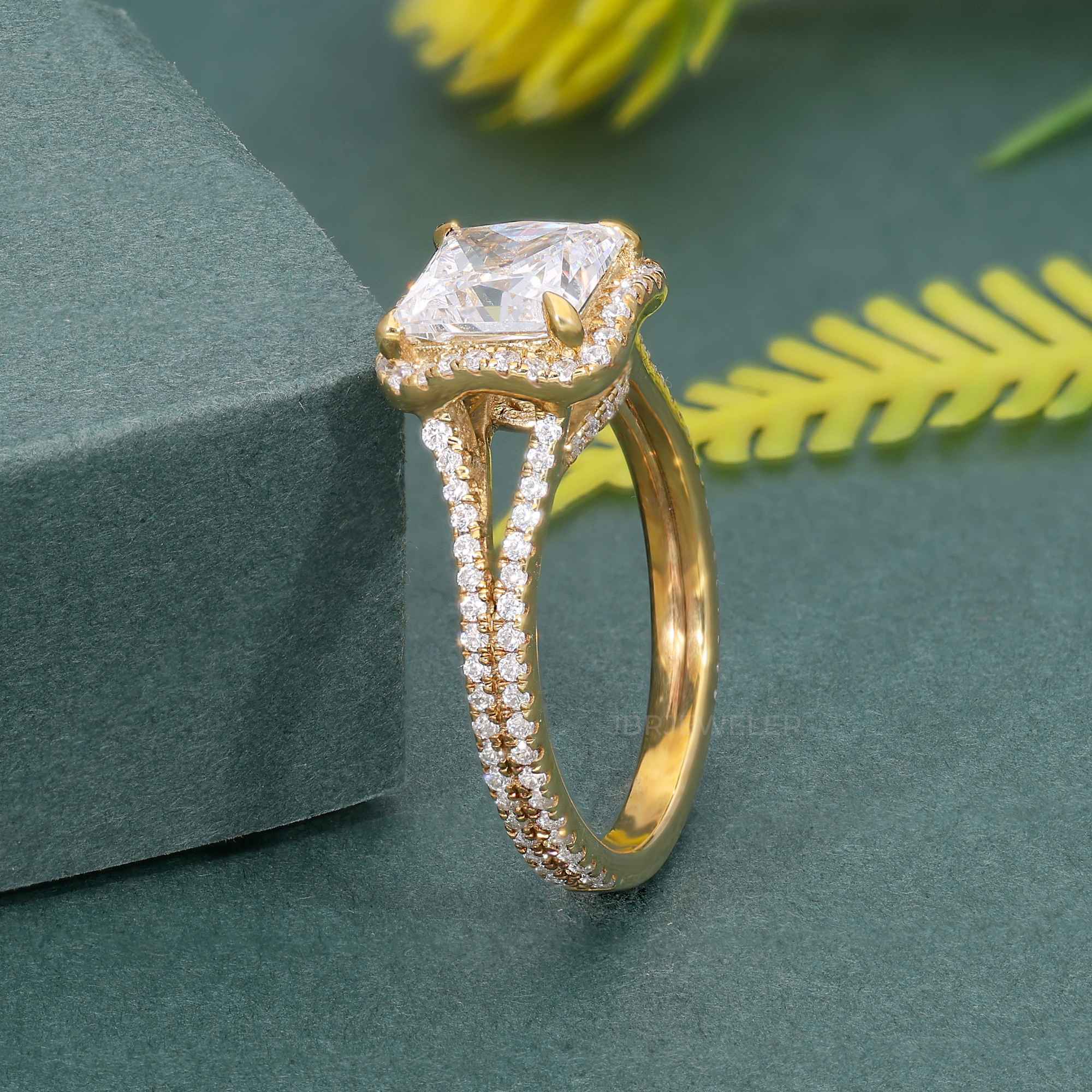 Princess Laboratory Diamond Split Shank Halo Engagement Ring - JBR Jeweler