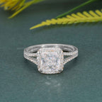 Princess Moissanite Diamond Split Shank Halo Engagement Ring - JBR Jeweler