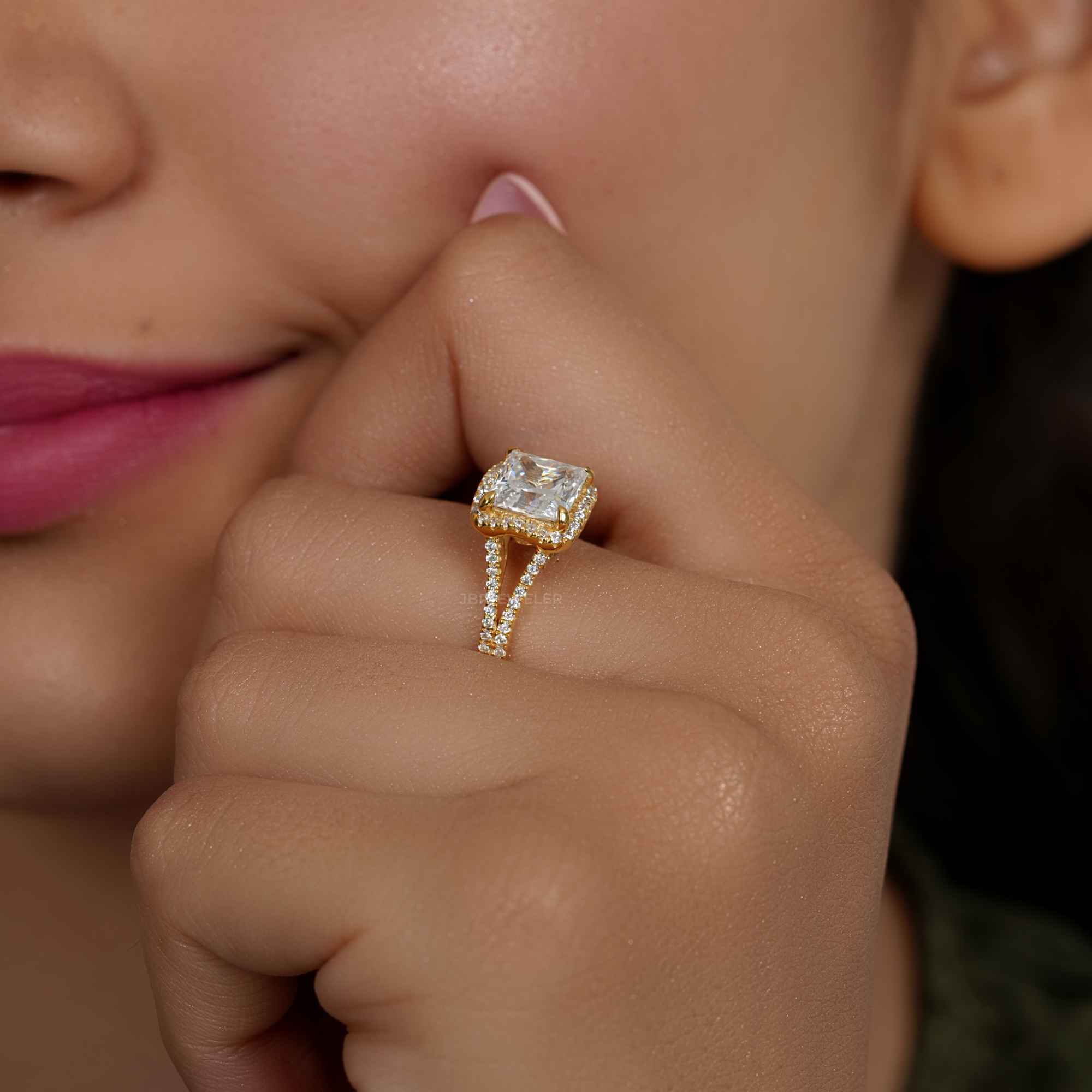 Princess Laboratory Diamond Split Shank Halo Engagement Ring - JBR Jeweler