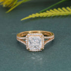 Princess Moissanite Diamond Split Shank Halo Engagement Ring - JBR Jeweler