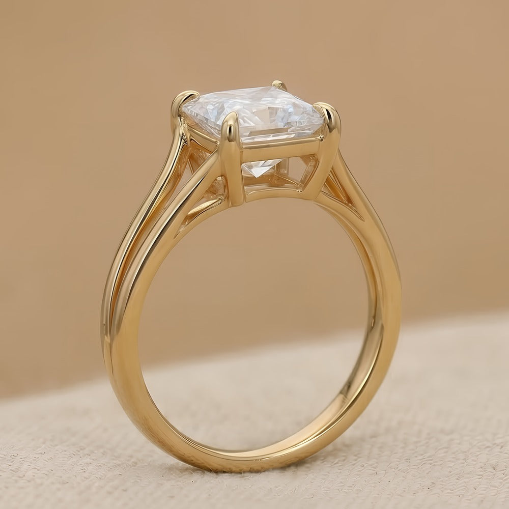 14K gold split shank ring with brilliant moissanite