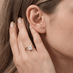 Angled view of princess moissanite split shank ring