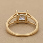 Princess split shank engagement ring worn on hand