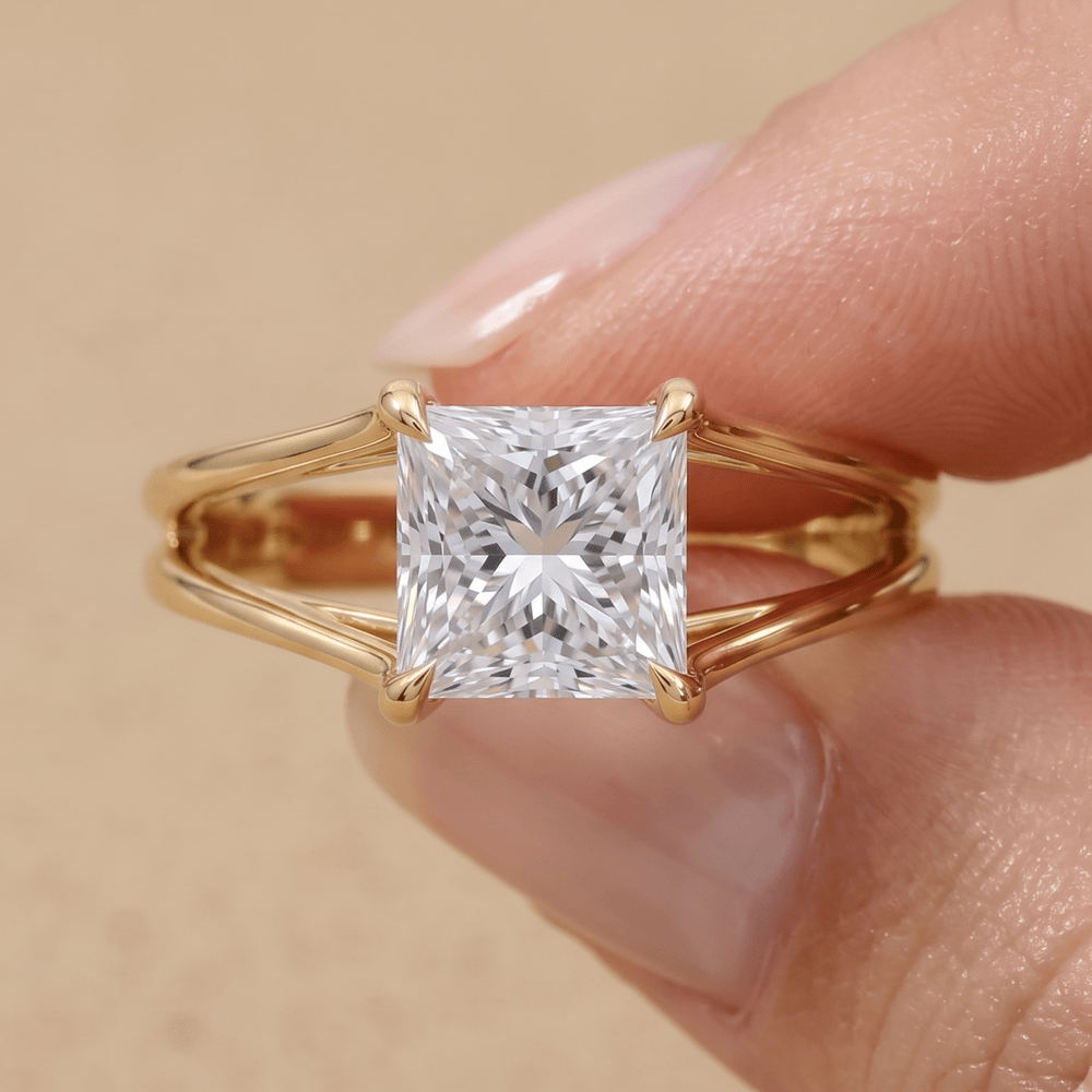 Princess split shank engagement ring with IGI certified lab diamond