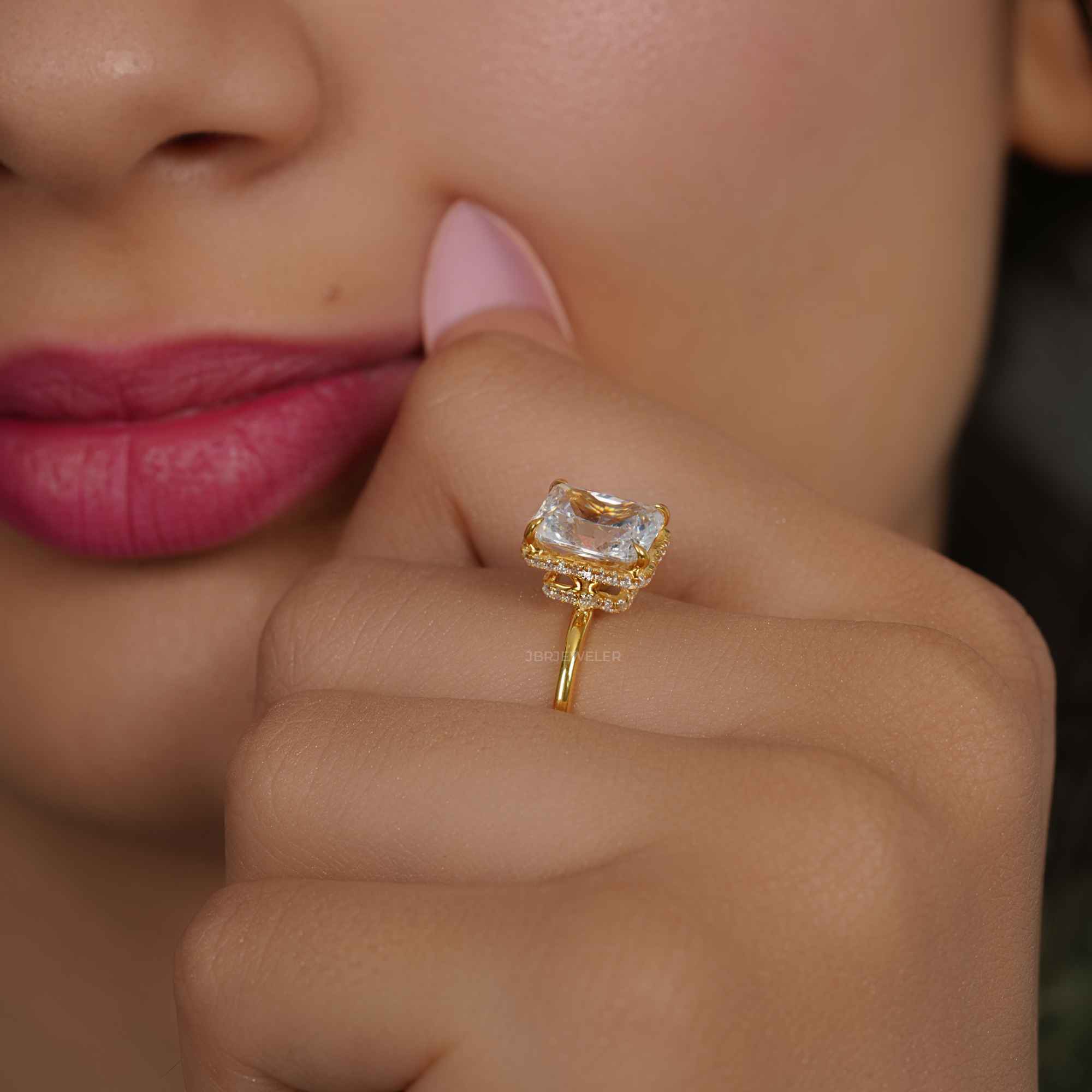 Double Hidden Halo Radiant Cut Moissanite  Engagement Ring - JBR Jeweler