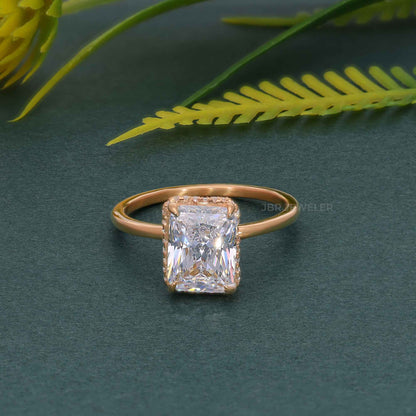 Bague de fiançailles moissanite à double halo caché et coupe radiante