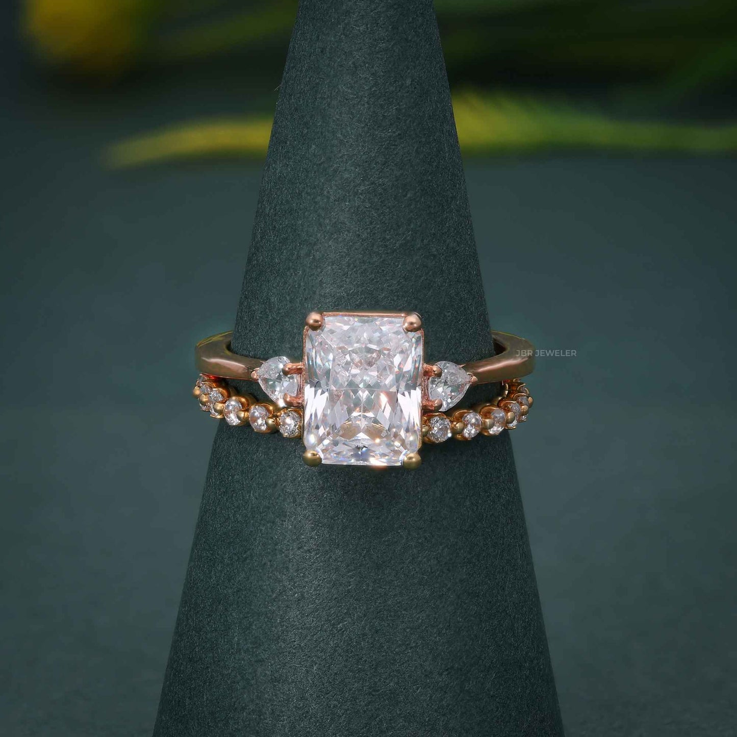 Radiant Cut 3 Stone CVD Diamond Engagement Ring With Full Eternity Bridal Sets