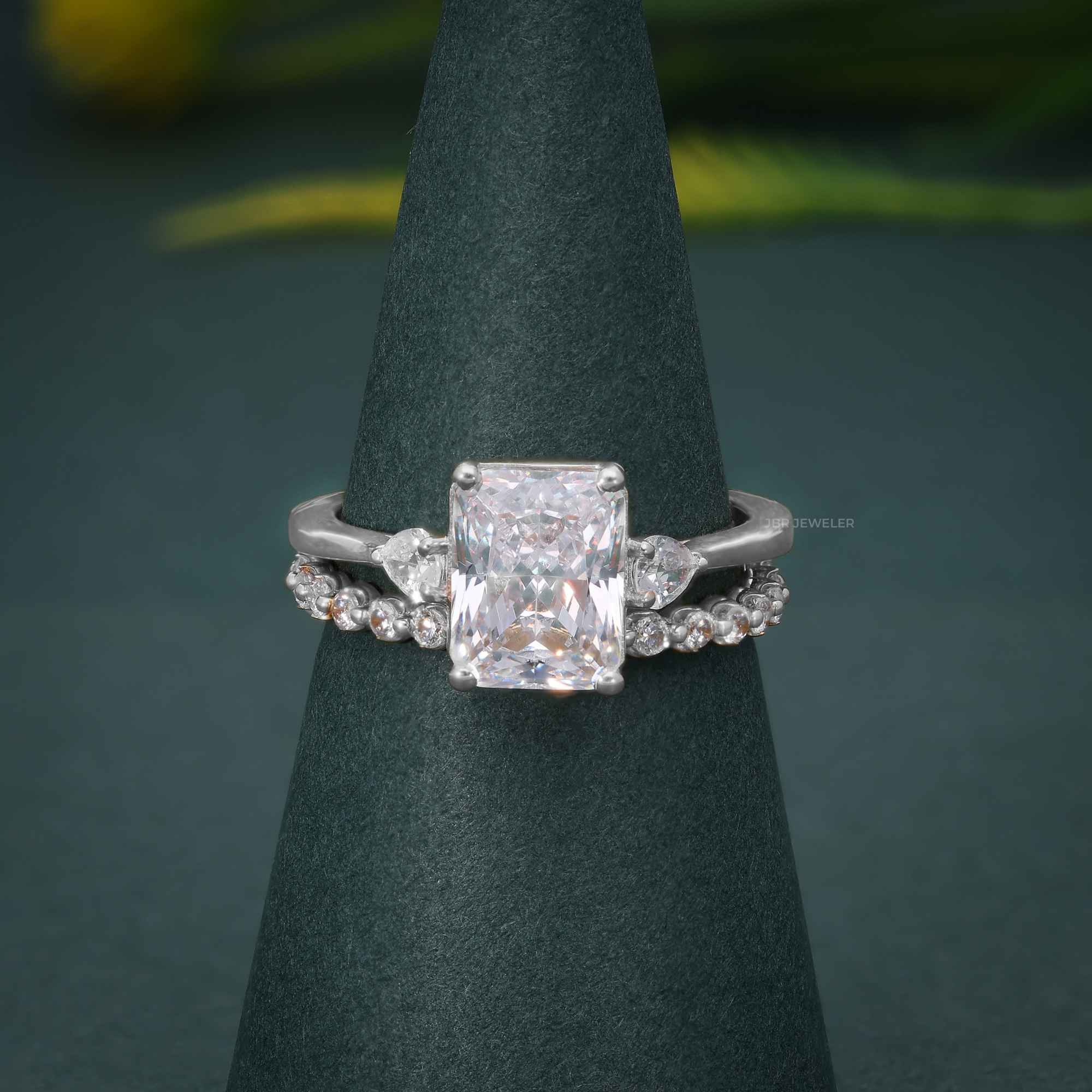 Radiant Cut 3 Stone Moissanite Diamond Engagement Ring With Full Eternity Bridal Sets - JBR Jeweler