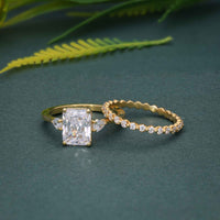 Radiant Cut 3 Stone Moissanite Diamond Engagement Ring With Full Eternity Bridal Sets