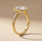 Bezel set radiant cut moissanite diamond ring side profile