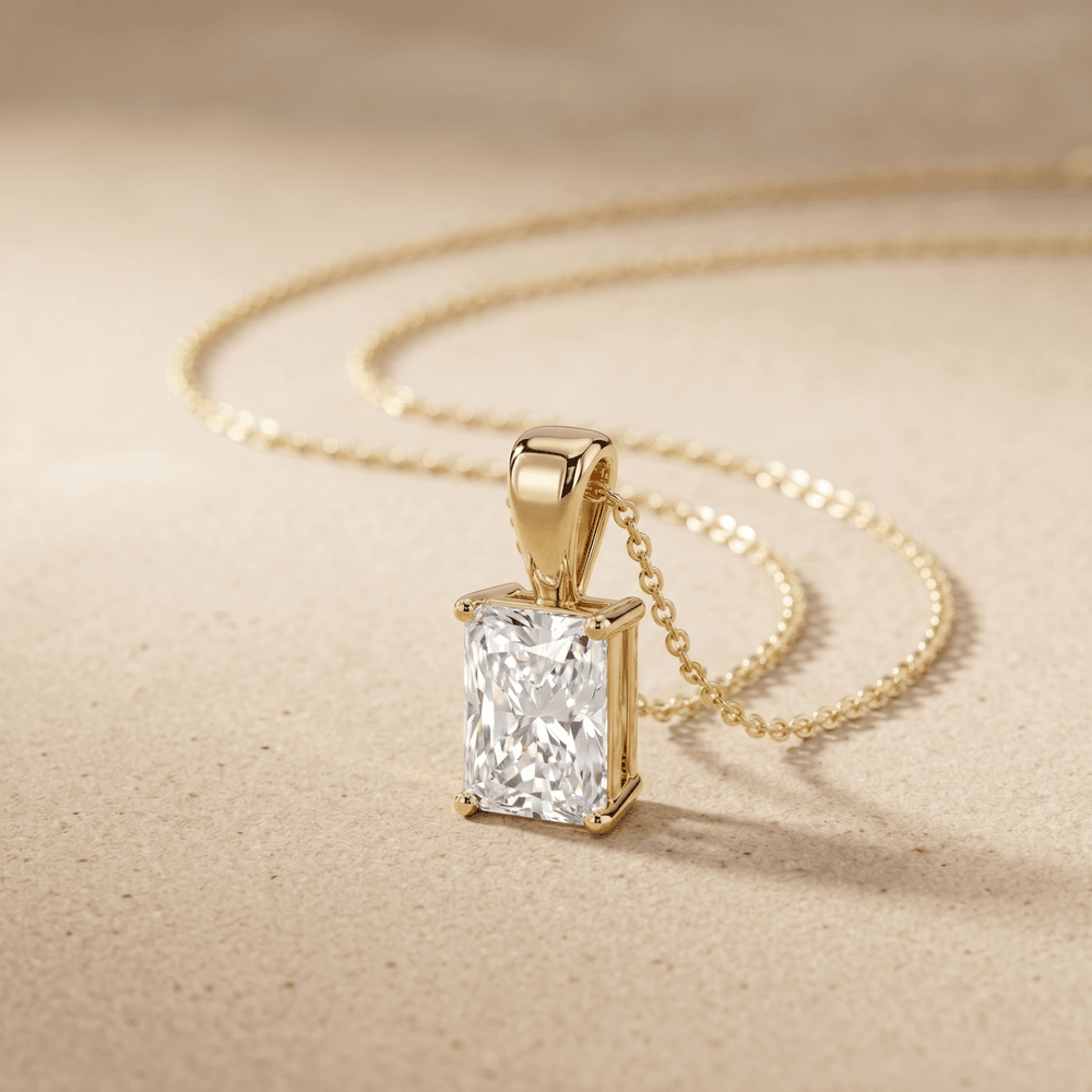 Radiant Cut Lab Diamond Solitaire Pendant in 14k Gold