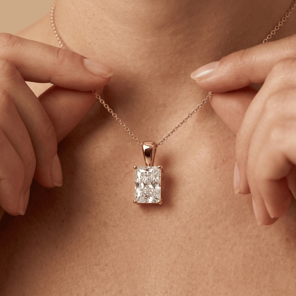 Radiant Cut Lab Diamond Solitaire Pendant in 14k Gold