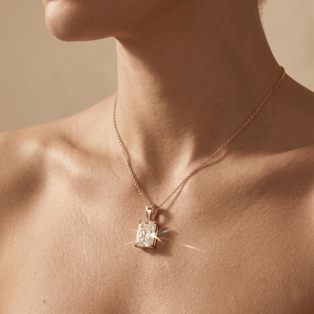 Radiant Cut Lab Diamond Solitaire Pendant in 14k Gold