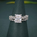 Radiant Cut Moissanite Diamond Side Stones Bridal Wedding Ring Set - JBR Jeweler