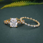 Radiant Cut Lab Grown Diamond Side Stones Bridal Wedding Ring Set - JBR Jeweler